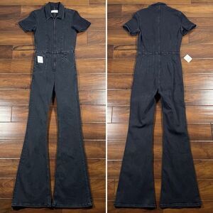 We the Free People Size Medium Black Mamba Jayde Denim Jean Flare Jumpsuit